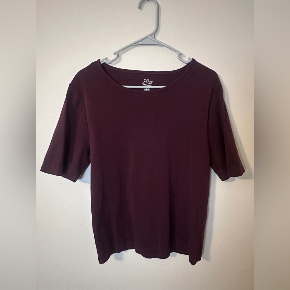 J Crew Perfect Fit quarter sleeve maroon red V-neck shirt size XL